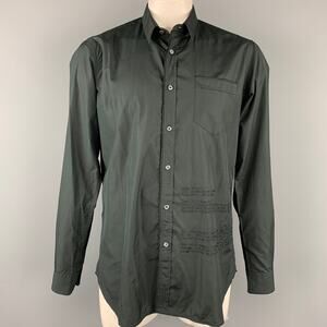 ICEBERG Size XXL Black Embroidery Cotton Button Up Long Sleeve Shirt